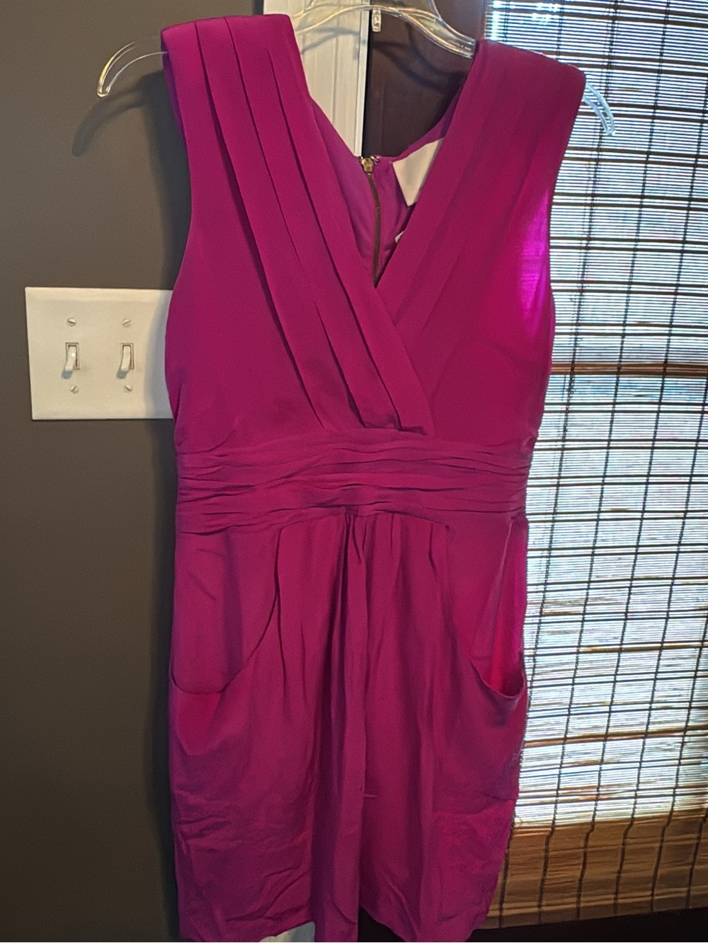 Sleeveless Fuchsia Silk V neck Dress